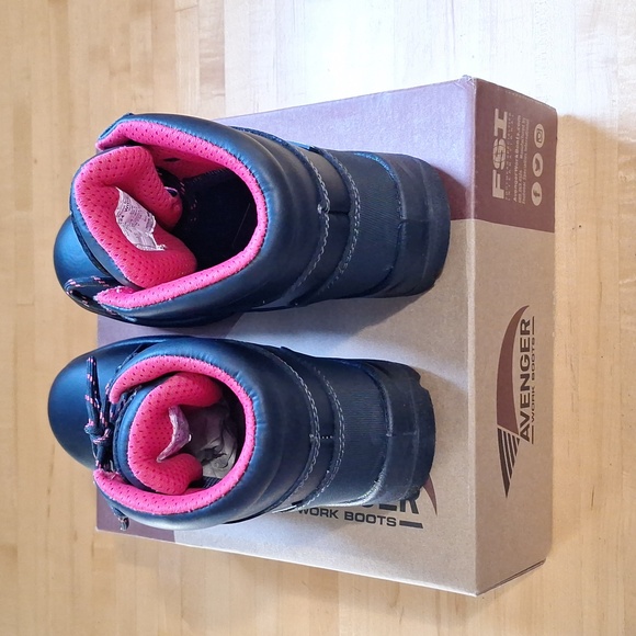 Avenger Work Boots Womens Slip Resistant Waterproof Black & Pink 7.5 WIDE A8124 - Picture 4 of 15
